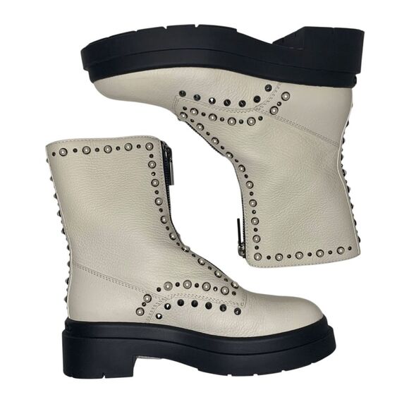 Jimmy Choo Nola Flat Boots Off White EU 37.5 Faux Pearl Studded Lug Sole Zip Up